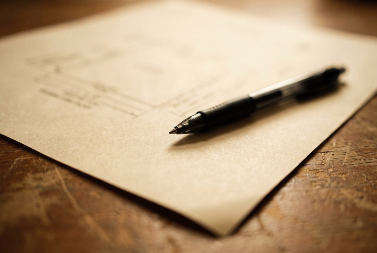A lot survey document on a desk with a pen