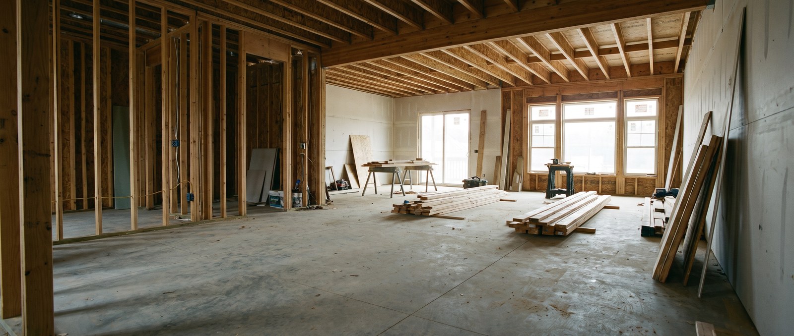 An inspector examining exposed wall framing and wiring before drywall installation