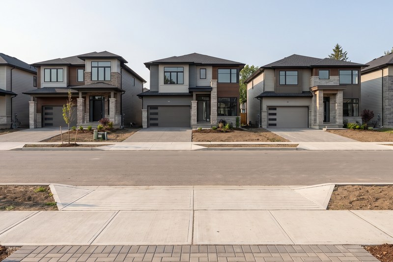 A clipboard checklist in front of a nearly-finished new-construction home