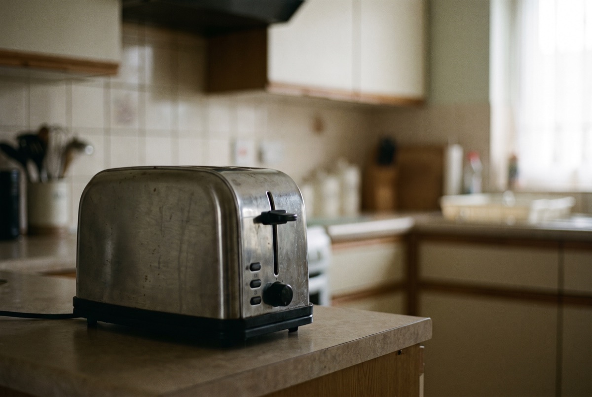 A modest stainless steel kitchen appliance in a plain new-construction kitchen