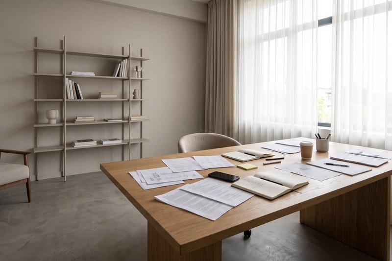 A person on the phone reviewing a new-home warranty booklet